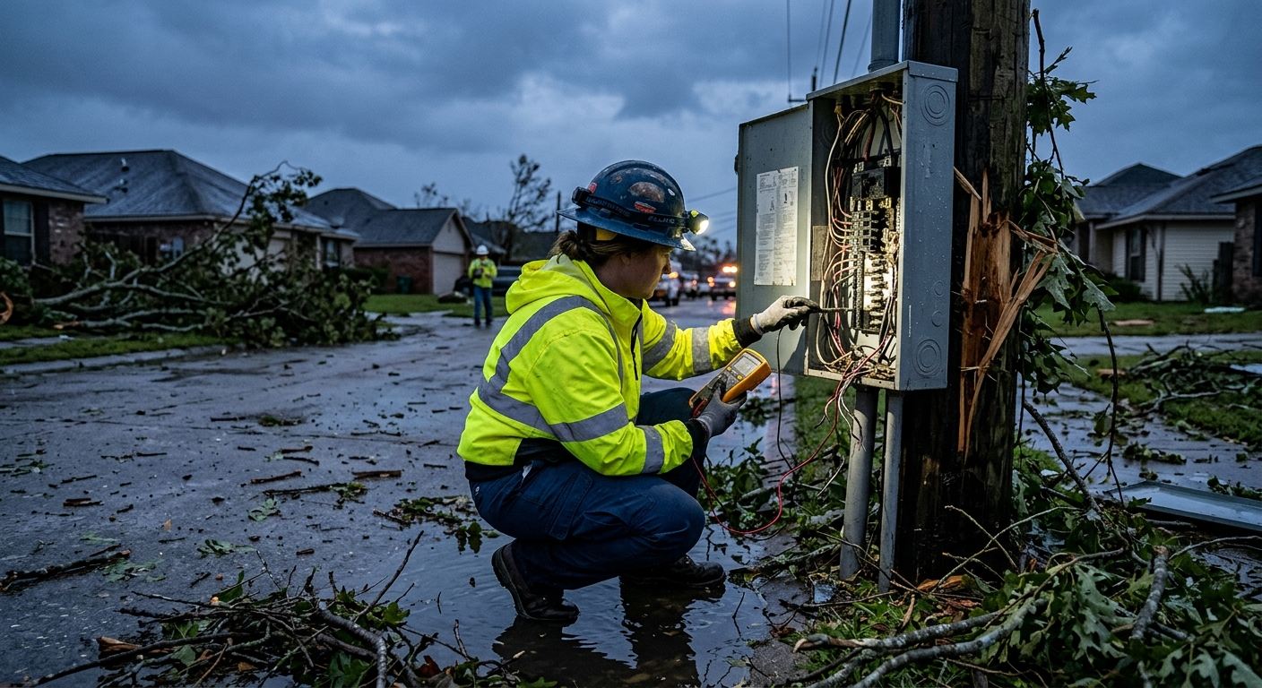 emergency electrician kenner checking storm damaged panel