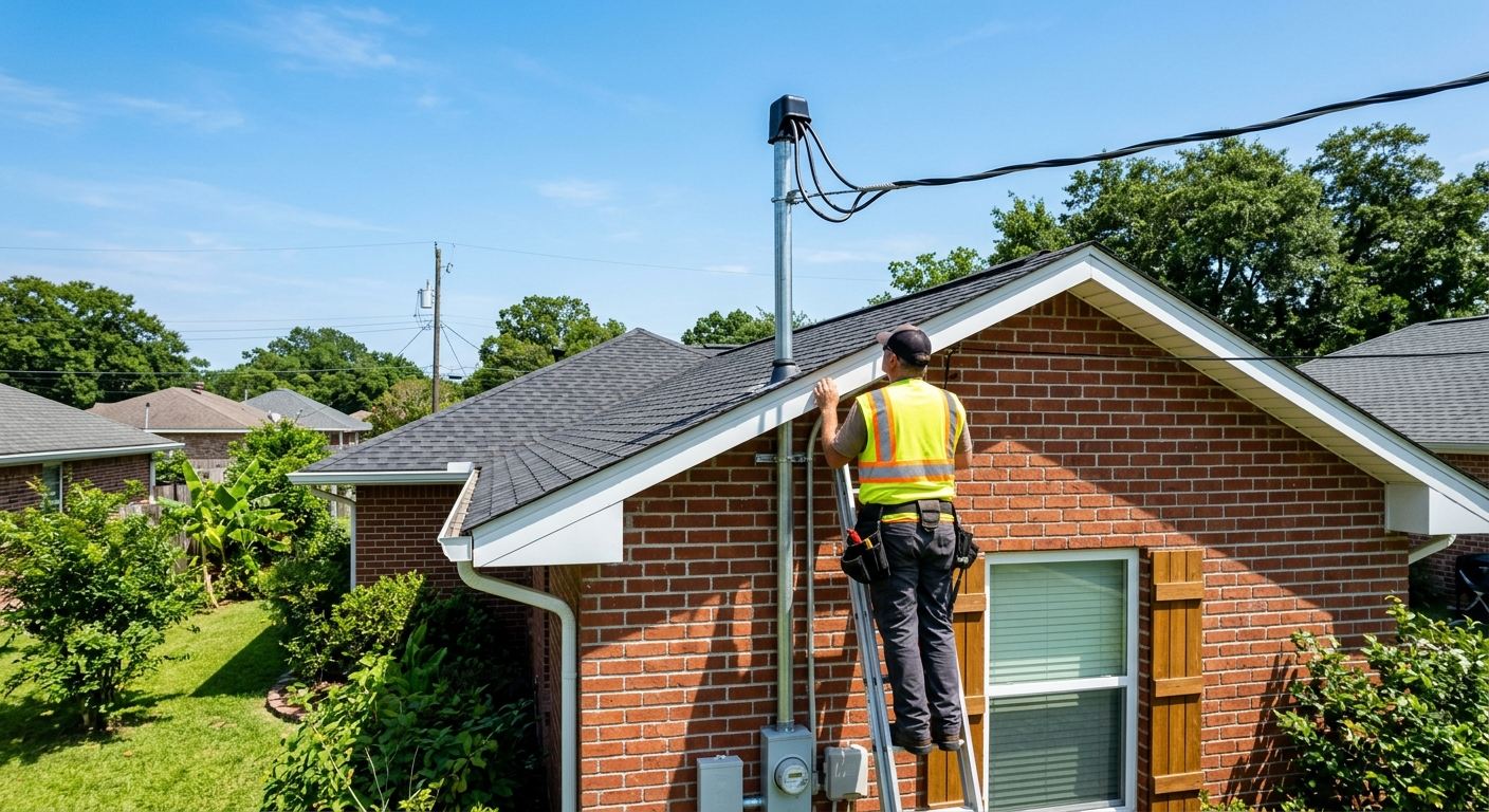 licensed electrician kenner inspecting service mast